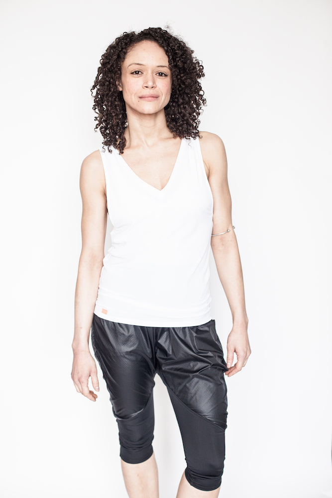 King of the Road Women's Deep V White Tank